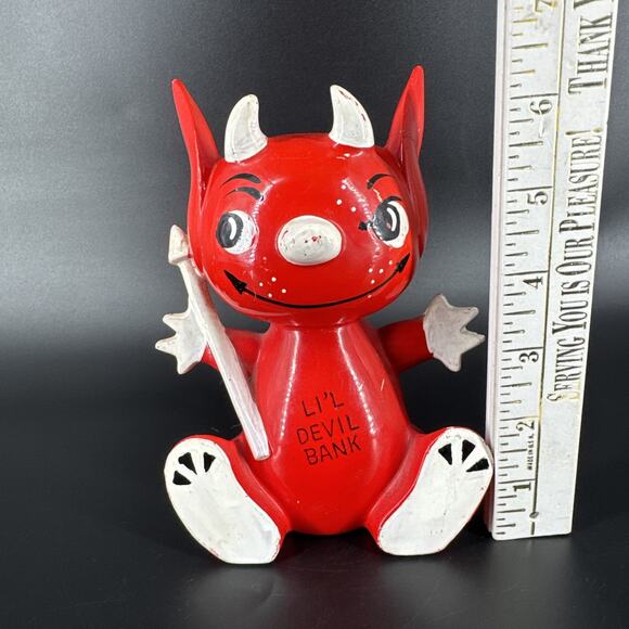 Vintage Li'l Devil Ceramic Coin Piggy Bank w/Stopper MCM Kitschy Style REPAIR - Picture 3 of 16